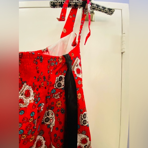 Fire engine red sugar skull halter dress 🔥 - Picture 4 of 8